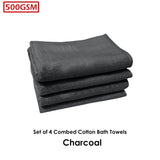 500GSM Set of 4 Combed Cotton Bath Towels Plain 70 x 140 cm Plain Charcoal