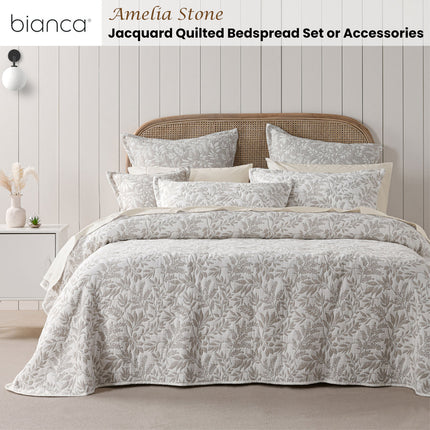 Bianca Ameila Stone Jacquard Quilted Foliage Bedspread Set Double