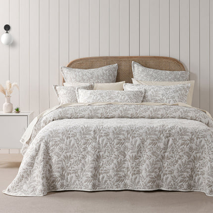 Bianca Ameila Stone Jacquard Quilted Foliage Bedspread Set King Single