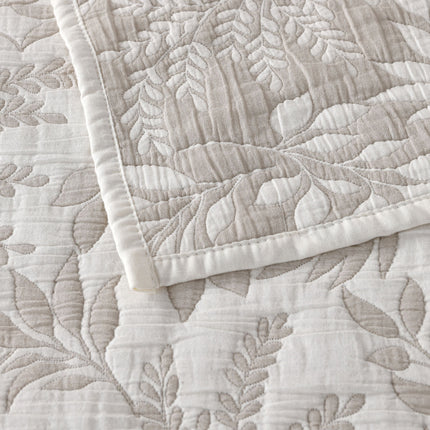 Bianca Ameila Stone Jacquard Quilted Foliage Bedspread Set King Single