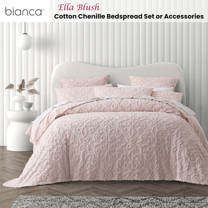 Bianca Ella Blush Cotton Chenille Floral Bedspread Set Double