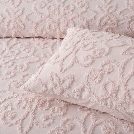 Bianca Ella Blush Cotton Chenille Floral Bedspread Set Double