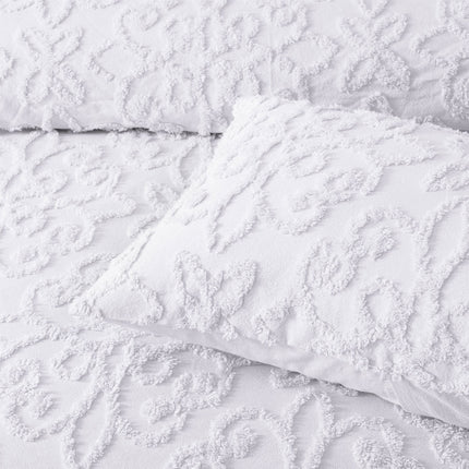 Bianca Ella White Cotton Chenille Floral Bedspread Set Double