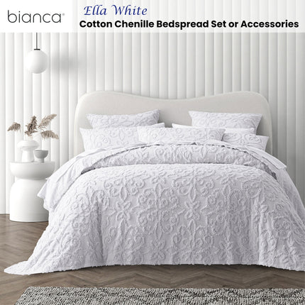 Bianca Ella White Cotton Chenille Floral Bedspread Set King Single