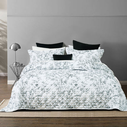 Bianca Gracie White Floral Printed Quilted Bedspread Set Double