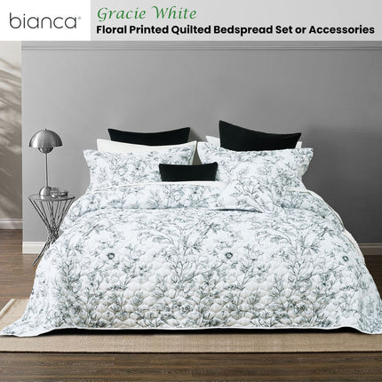 Bianca Gracie White Floral Printed Quilted Bedspread Set Single