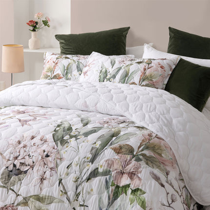 Bianca Lorna White Floral Printed Quilted Bedspread Set King Single