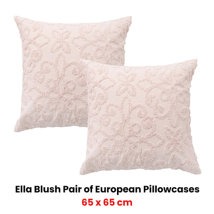 Bianca Pair of Ella Blush European Pillowcases 65 x 65cm