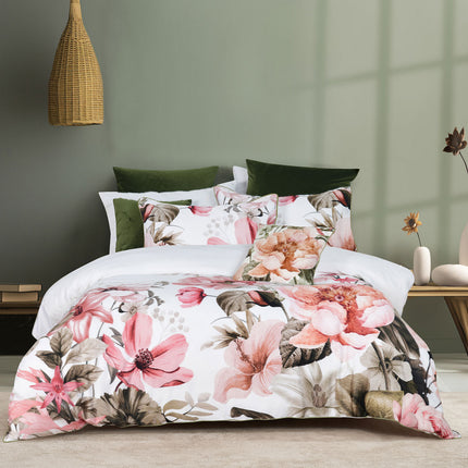 Bianca Eliana White Floral Printed Cotton Sateen Quilt Cover Set King