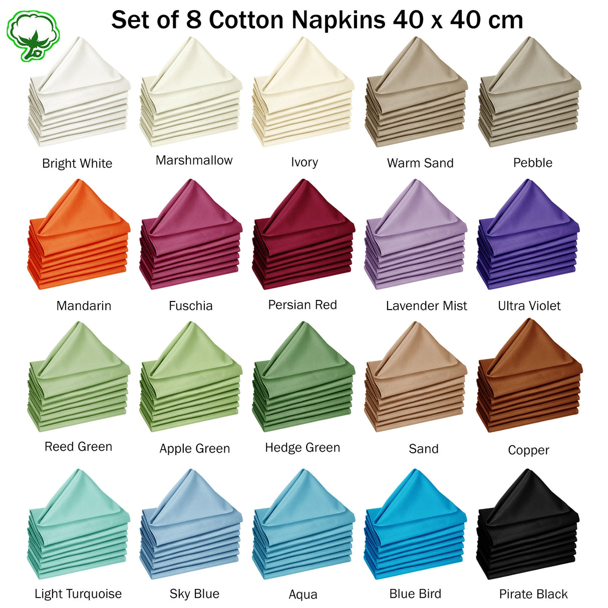 Hoydu Set of 8 Cotton OR Poly Cotton Napkins Pebble