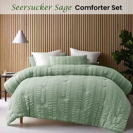 Accessorize Seersucker Sage 3 Piece Polyester Comforter Set Queen