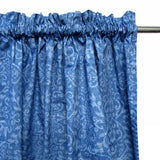 Blue polyester damask curtains, lightweight.