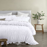 Vintage Design Homewares Haven White Washed Cotton Ruched Quilt Cover Set Single