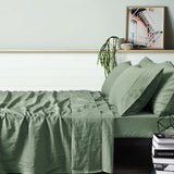 Vintage sage linen bed sheets, double size.