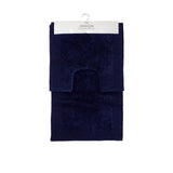 Navy cotton bath mat, 2 pce, reversible, so either side can face up.