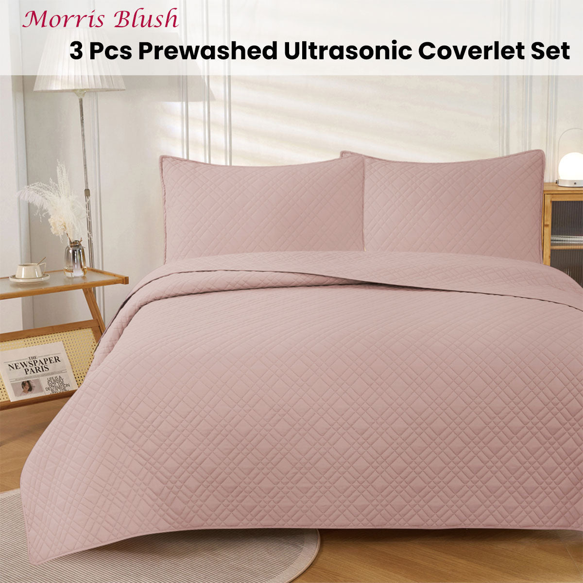 Blush reversible coverlet, queen size, reversible, so either side can face up.