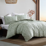 Ardor Avena Green Textured Floral Jacquard Quilt Cover Set Queen