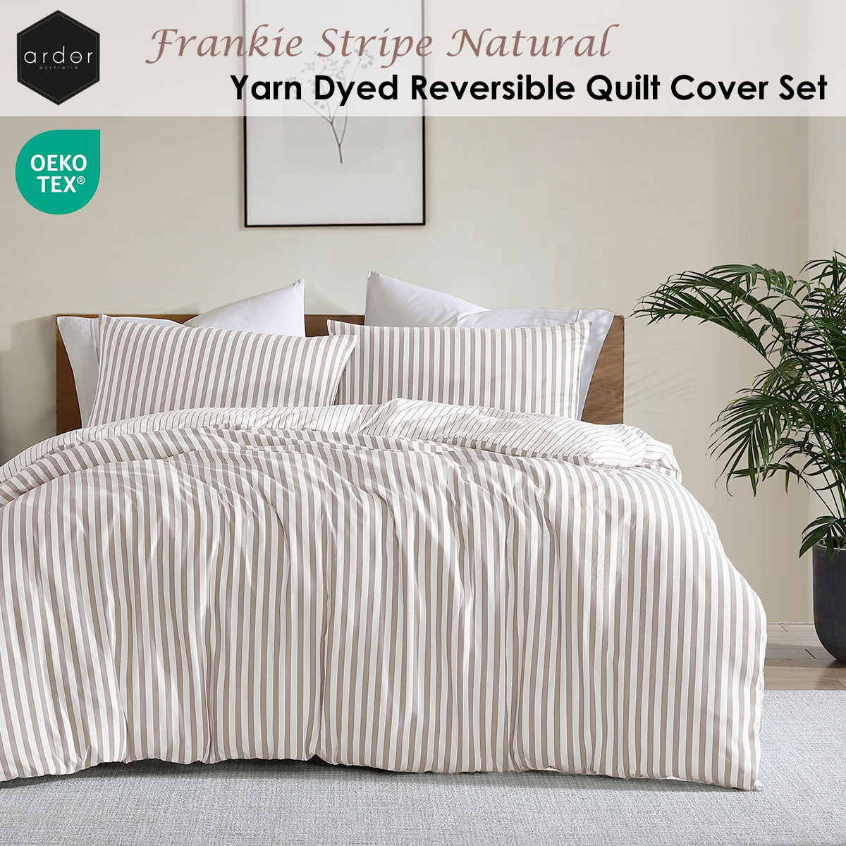 Ardor Frankie Natural Stripe Yarn Dyed Reversible Quilt Cover Set King