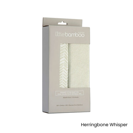 Set of 2 Little Bamboo Jersey Fitted Sheet Bassinet Size Herringbone Whisper - View 2