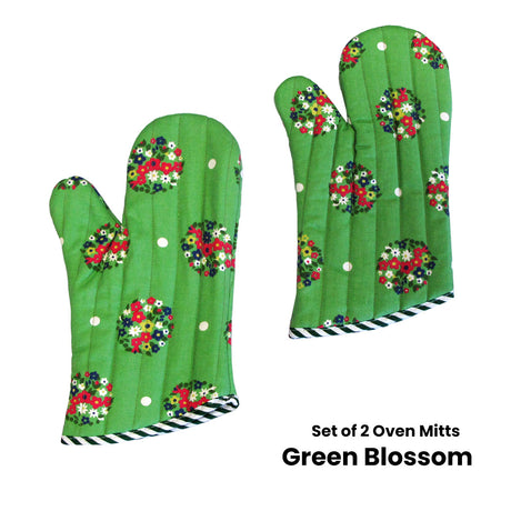 Set of 2 100% Cotton Printed Oven Mitts 34 x 15 cm Green Blossom - View 2
