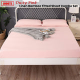 Ramesses 1000TC Linen Bamboo Fitted Sheet Combo Set Dusty Pink Single