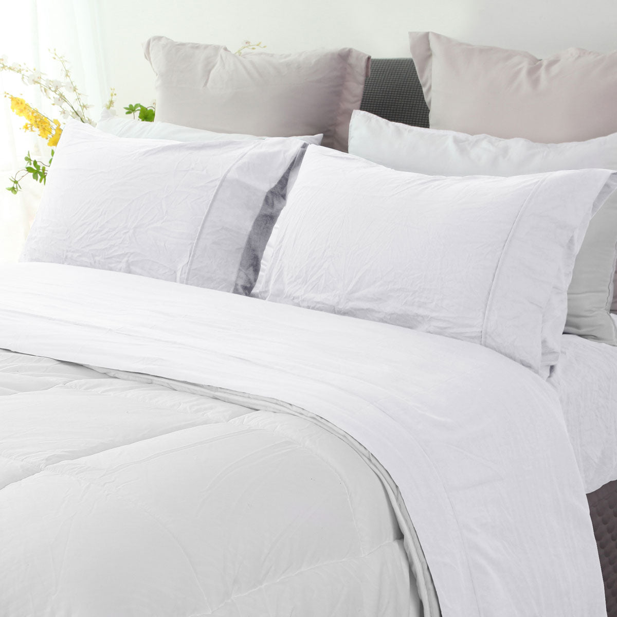 Ramesses White Pebble Wash Linen Look Alternative Sheet Set Double