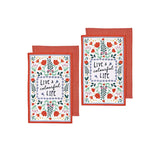 Ladelle red cotton kitchen towels, set of 4.