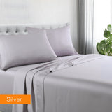 Silver cotton rich bed sheets, queen size.