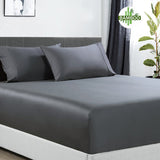 Charcoal bamboo cotton fitted sheet, king single size.