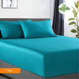Teal bamboo cotton fitted sheet, queen size.