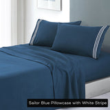 White microfibre embroidered stripe sheet, king single size.