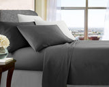Charcoal microfibre bed sheets, king single size.
