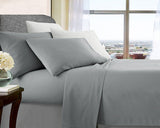 Silver microfibre bed sheets, queen size.