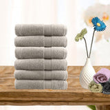 Beige cotton face washers, 6 piece, easy to clean.