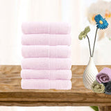 Pink cotton face washers, 6 piece, easy to clean.