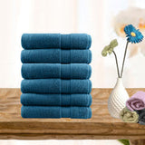 Teal cotton face washers, 6 piece, machine washable.