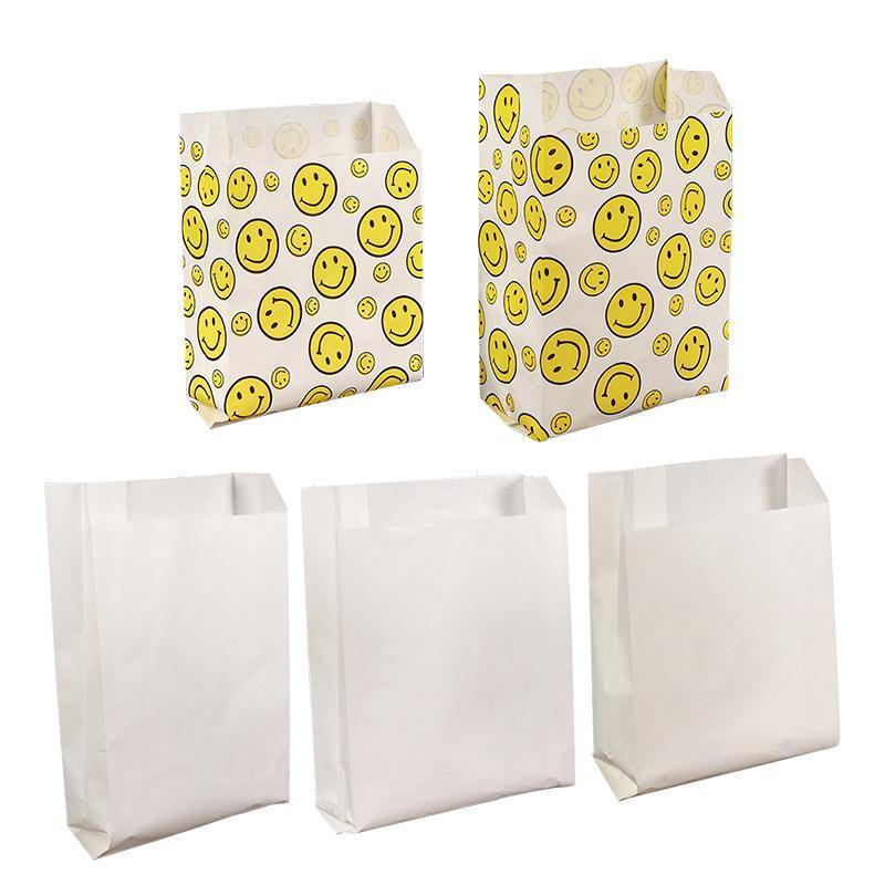 1000PCS Oil-proof Takeaway Paper Bags for Premium Takeout Supply - Smiling faces-23*13*7cm