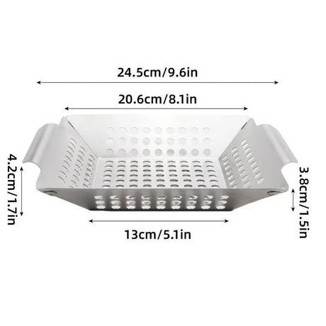 Stainless steel barbecue basket.