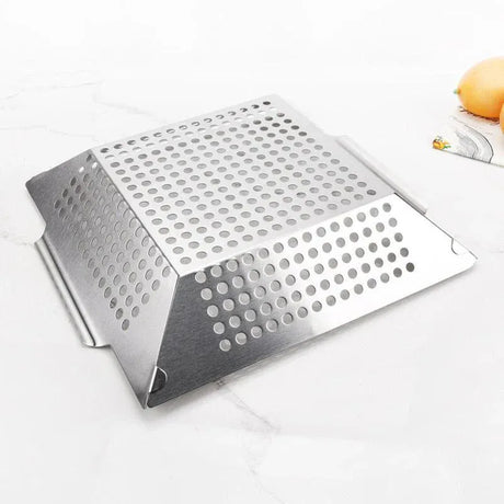 Stainless steel barbecue basket.