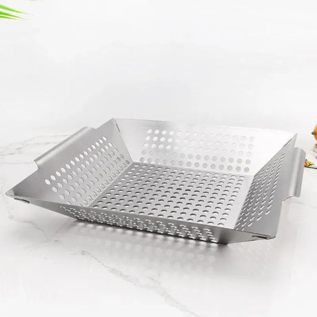Stainless steel barbecue basket.