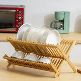 Bamboo Dish Drying Rack 2 Tier Foldable Sink Organiser 45 x 26cm Countertop