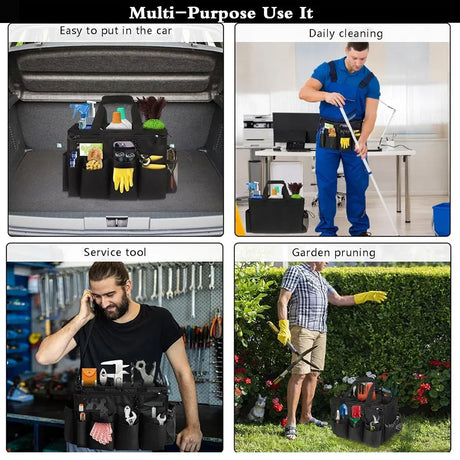 Multi function cleaning tool storage bag with adjustable strap
