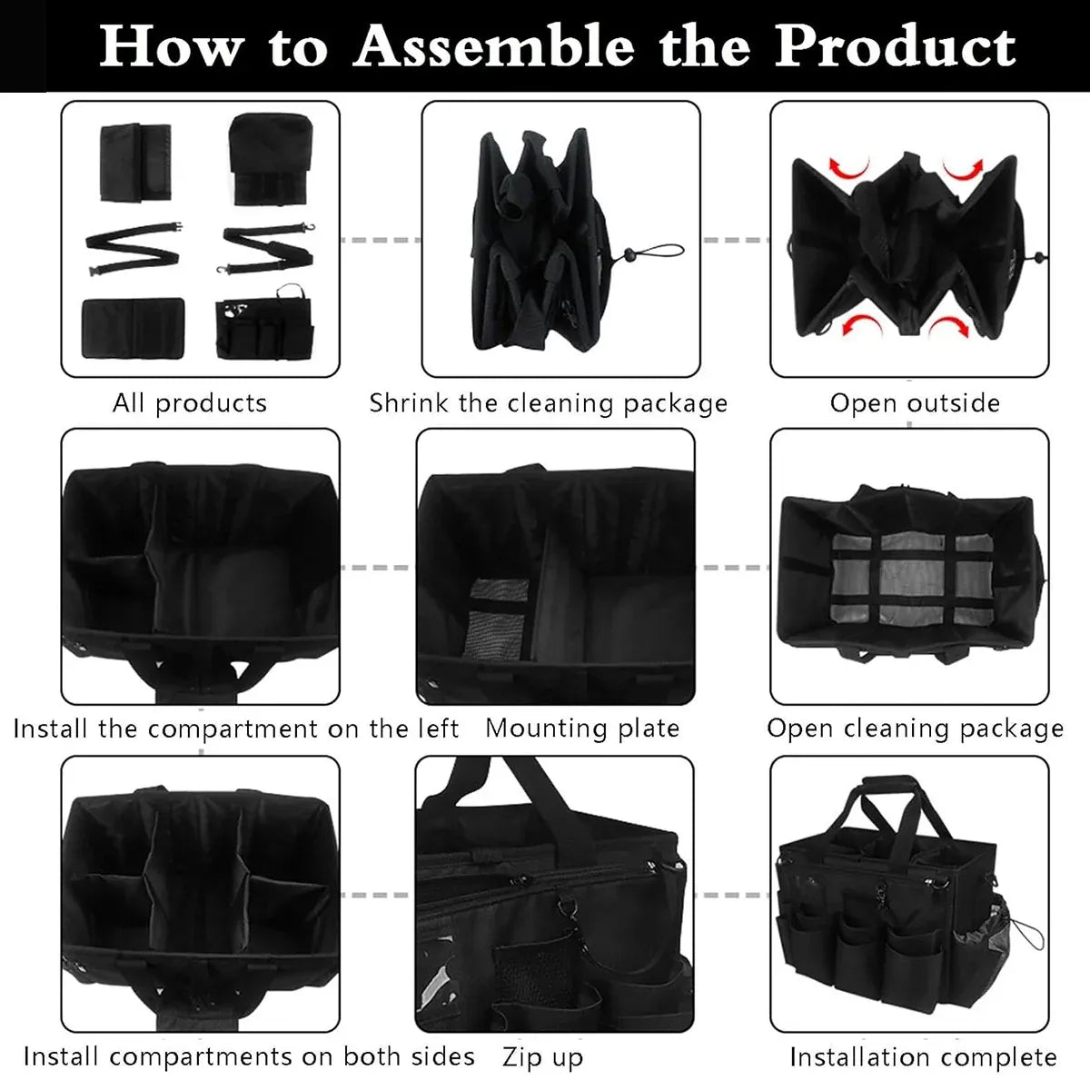 Multi Function Large Capacity Cleaning Tool Storage Bag with Adjustable Strap