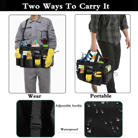 Multi function cleaning tool storage bag with adjustable strap