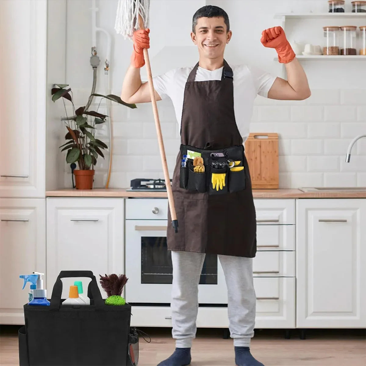 Multi Function Large Capacity Cleaning Tool Storage Bag with Adjustable Strap