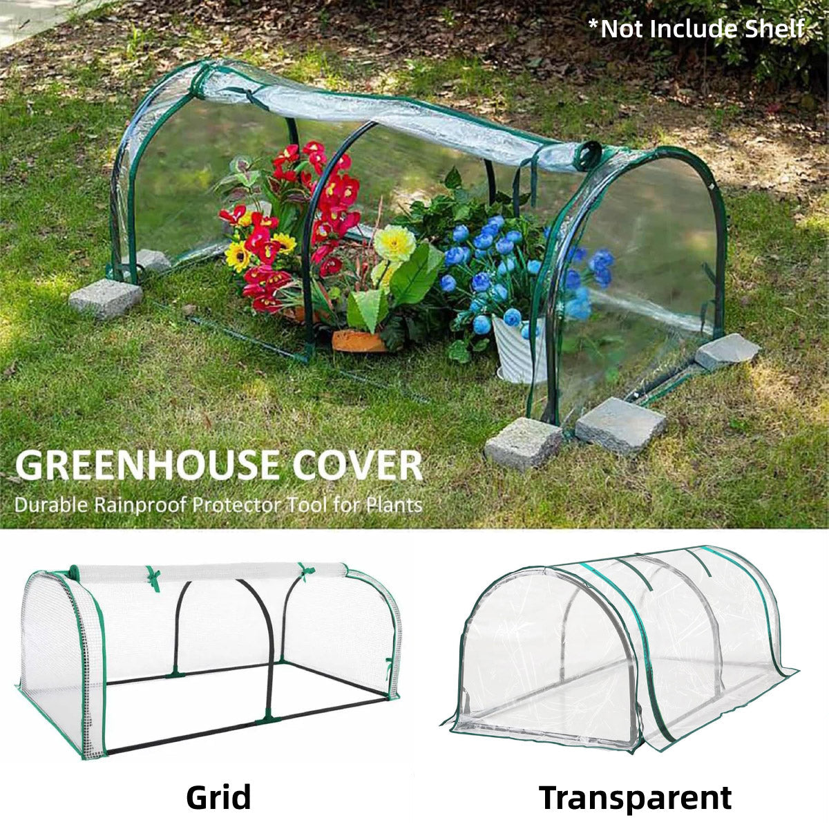 Transparent PVC plant tent, foldable, lightweight.