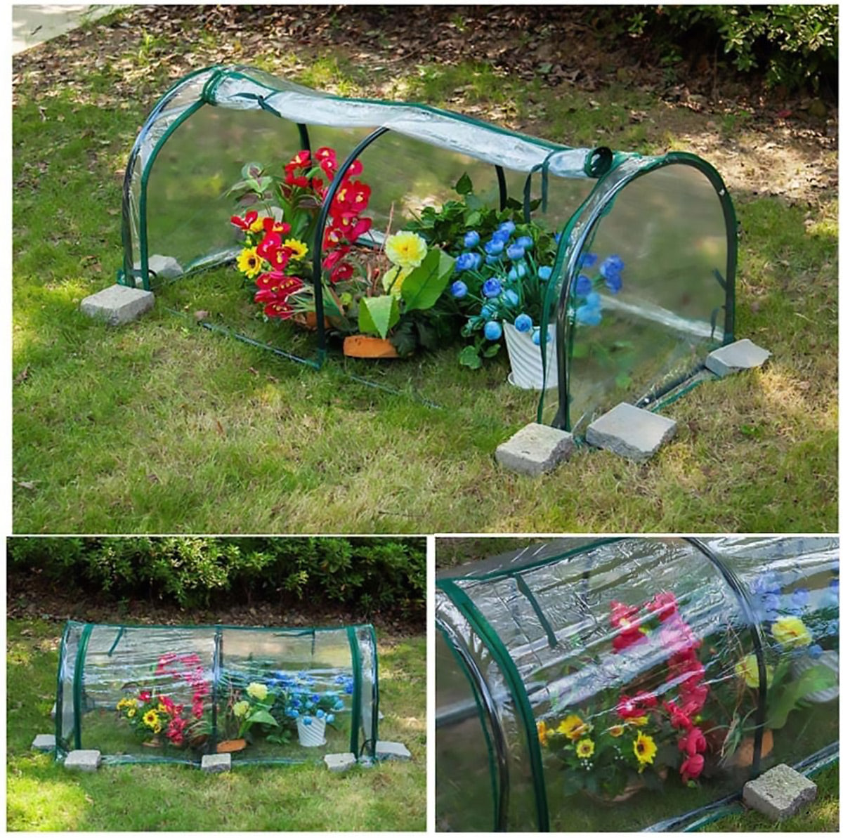 Transparent PVC plant tent, foldable, lightweight.