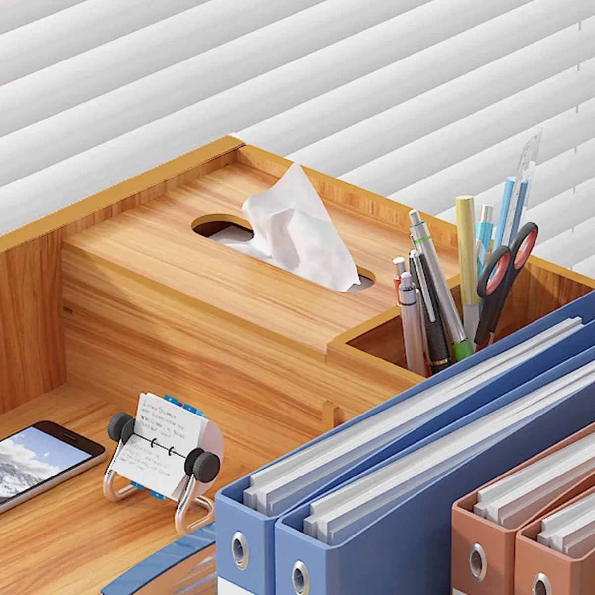 Wooden Desktop Storage Box with Locking Drawer Space Saving for Home Office Use - Black
