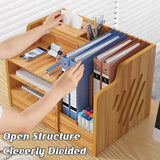 Wooden Desktop Storage Box with Locking Drawer Space Saving for Home Office Use - Black