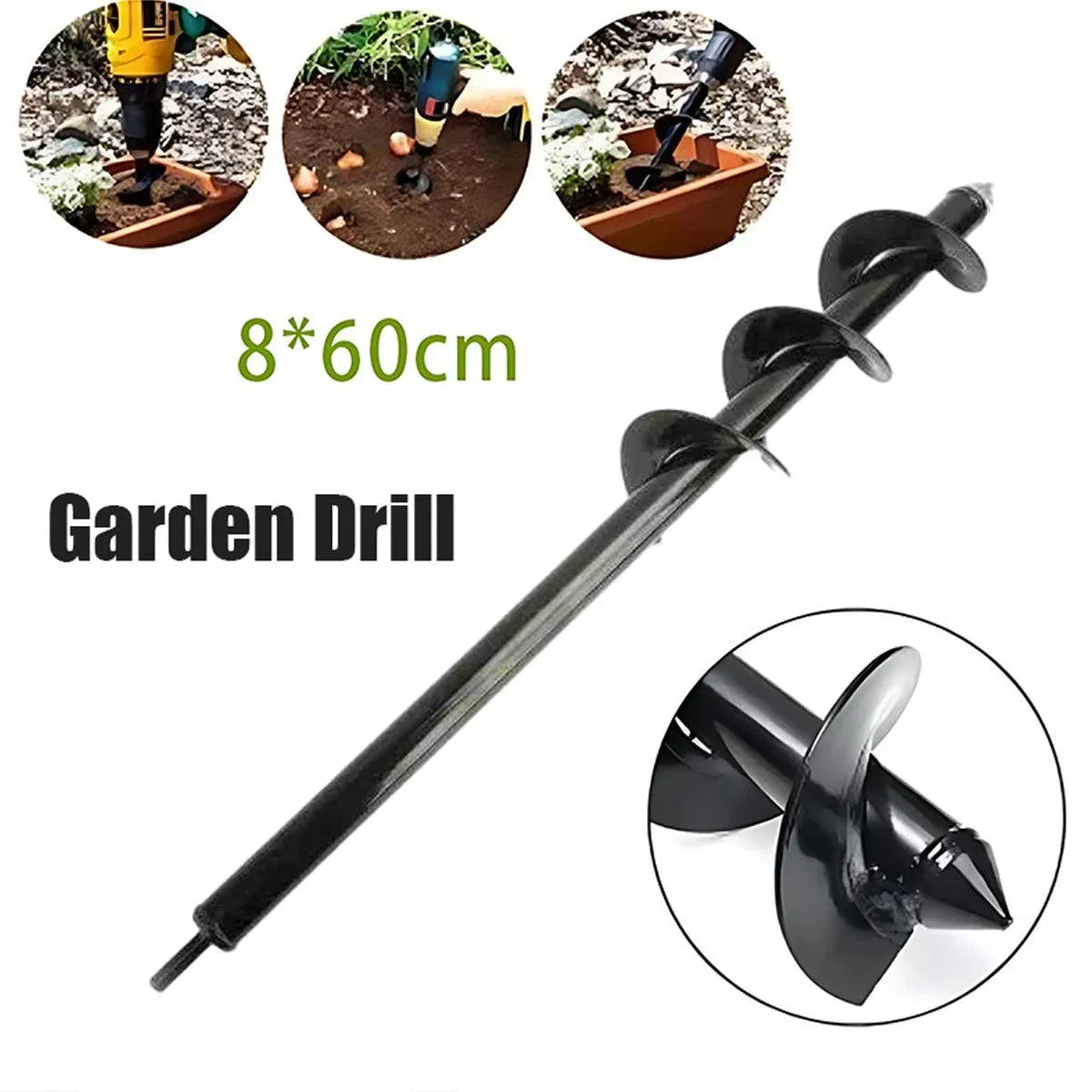 Power Garden Spiral Plant Auger Earth Planter Drill Bit Post Hole Digger Tool - 80*300MM (0.55kg)